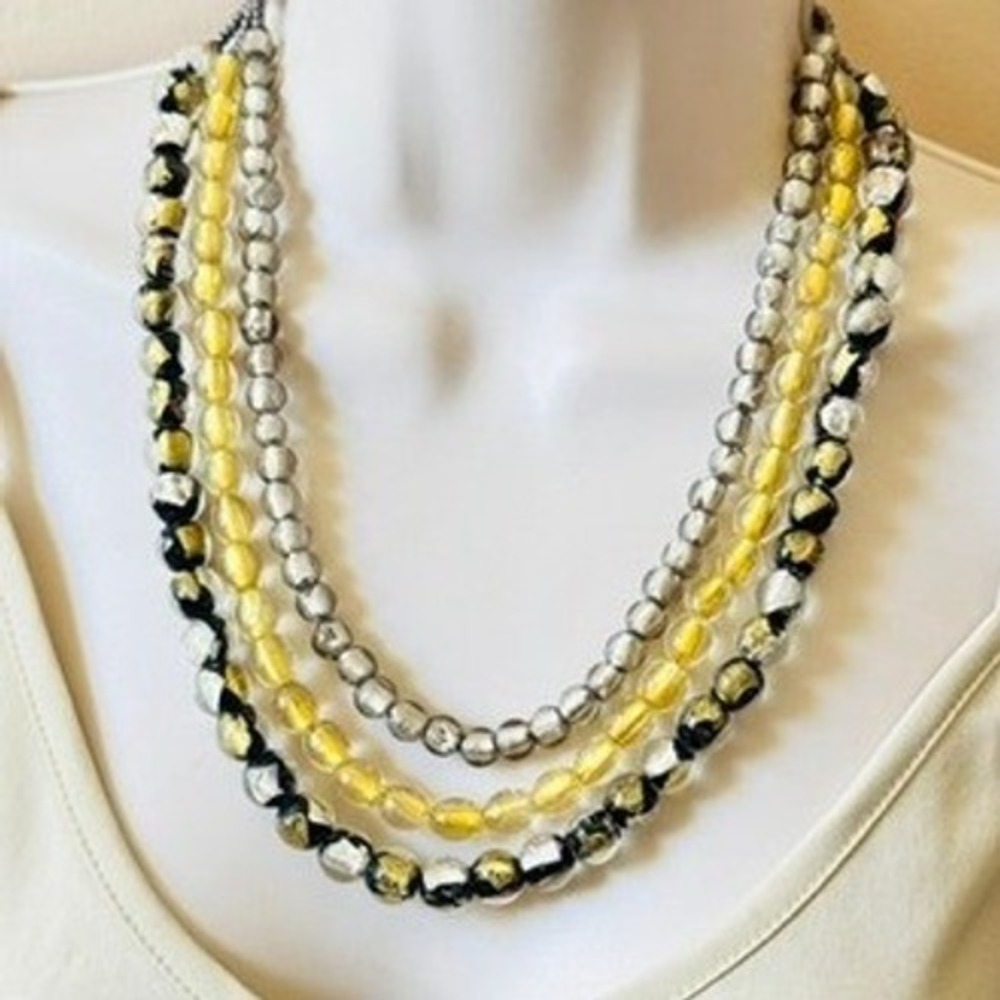 VTG Murano Venetian Glass Necklace BOHO Foil Beaded Multi Sterling Silver 925